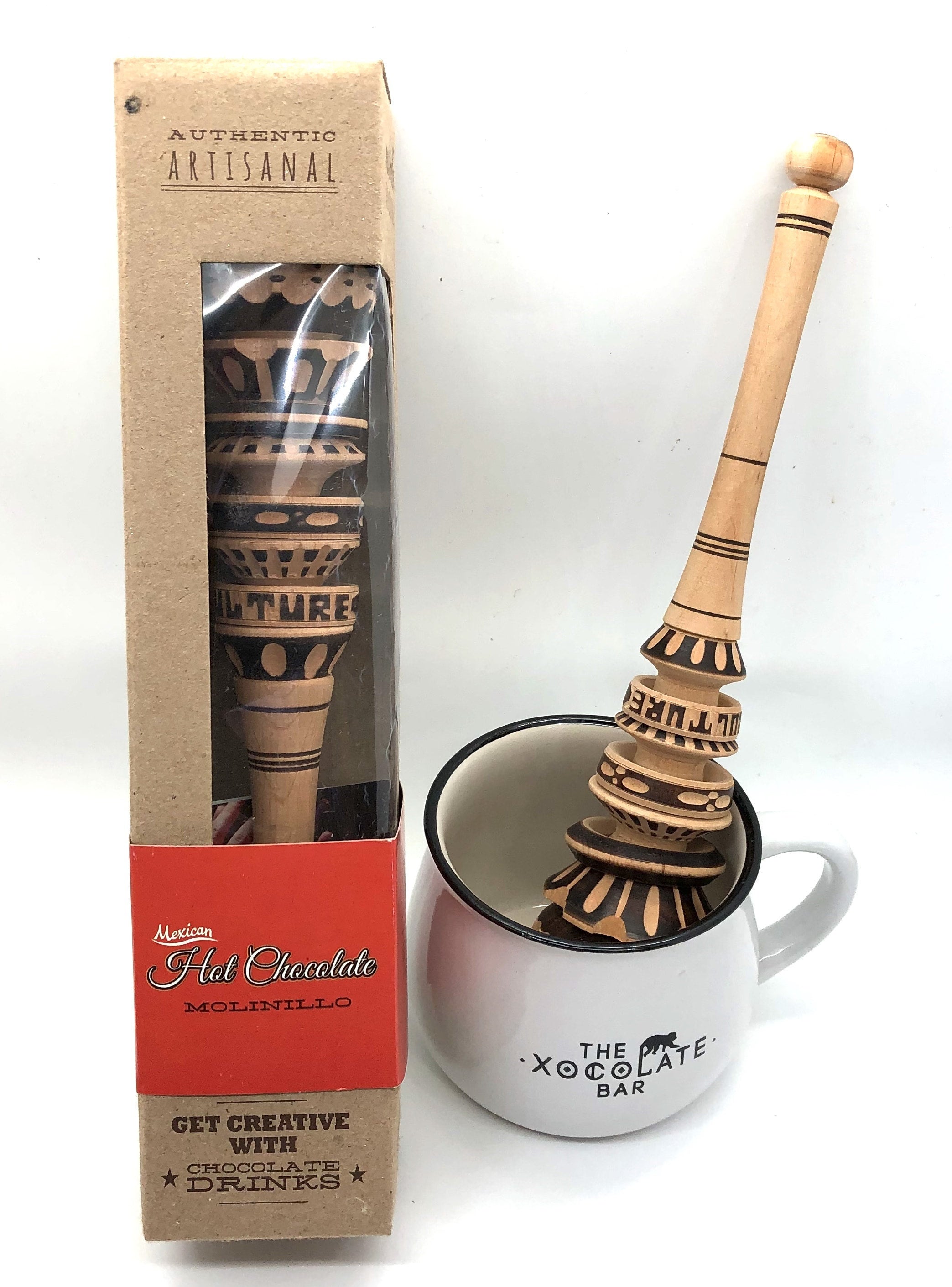 Authentic Artisanal Mexican Molinillo Hot Chocolate Frother (Large) - Handmade Premium Mexican Hot Chocolate Wooden Whisk by Globe Rocket, Beige